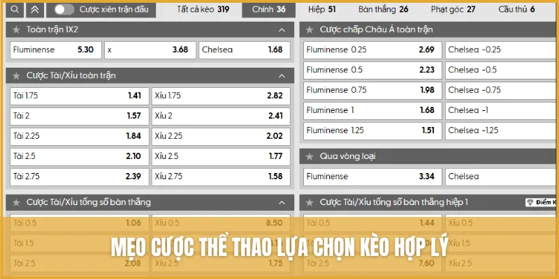 Mẹo cược thể thao lựa chọn kèo hợp lý để tăng khả năng chiến thắng